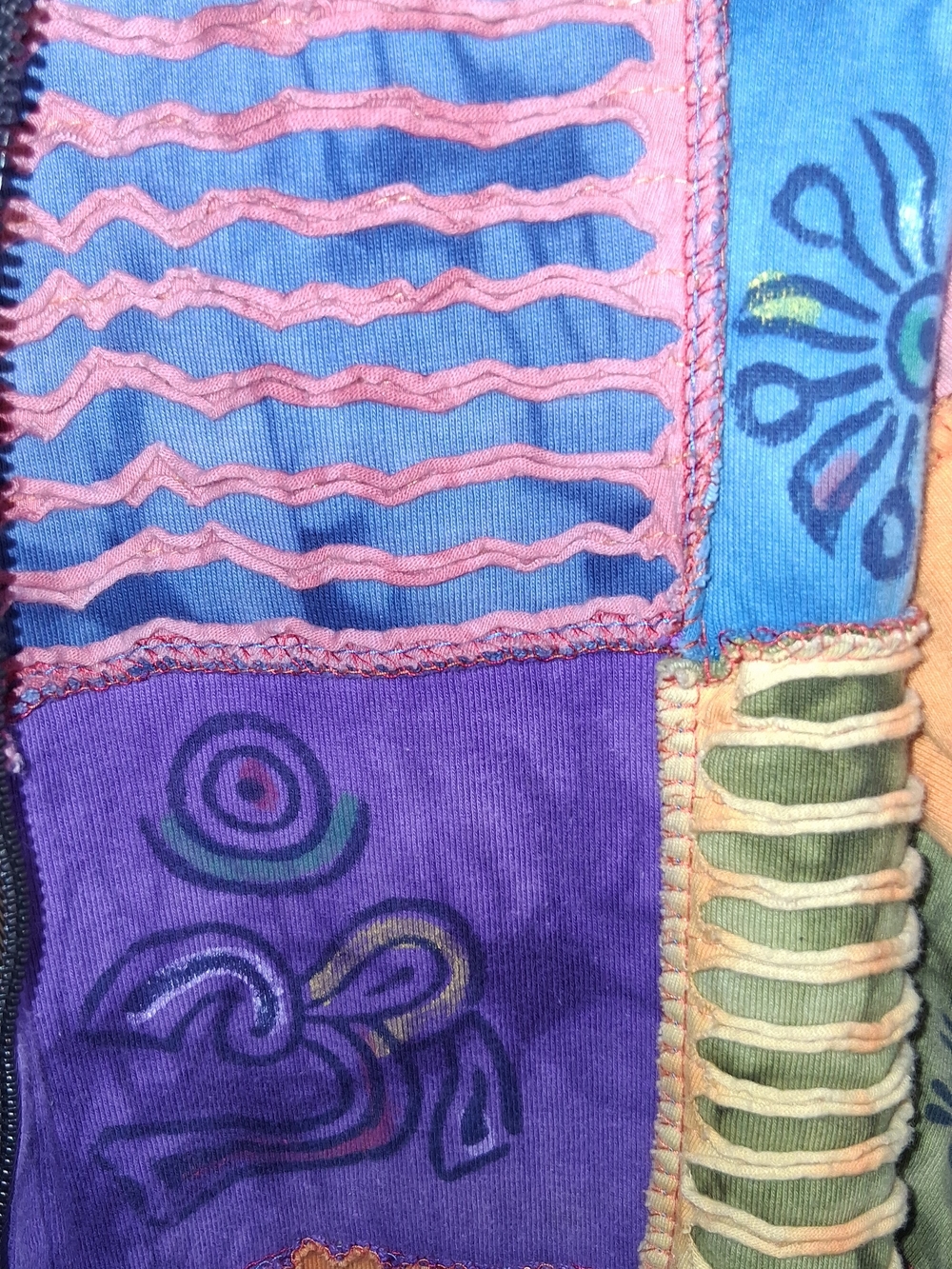 Vibrant Patchwork Hooded Zip Jacket in Purple, Yellow, Teal - Picture 5 of 6